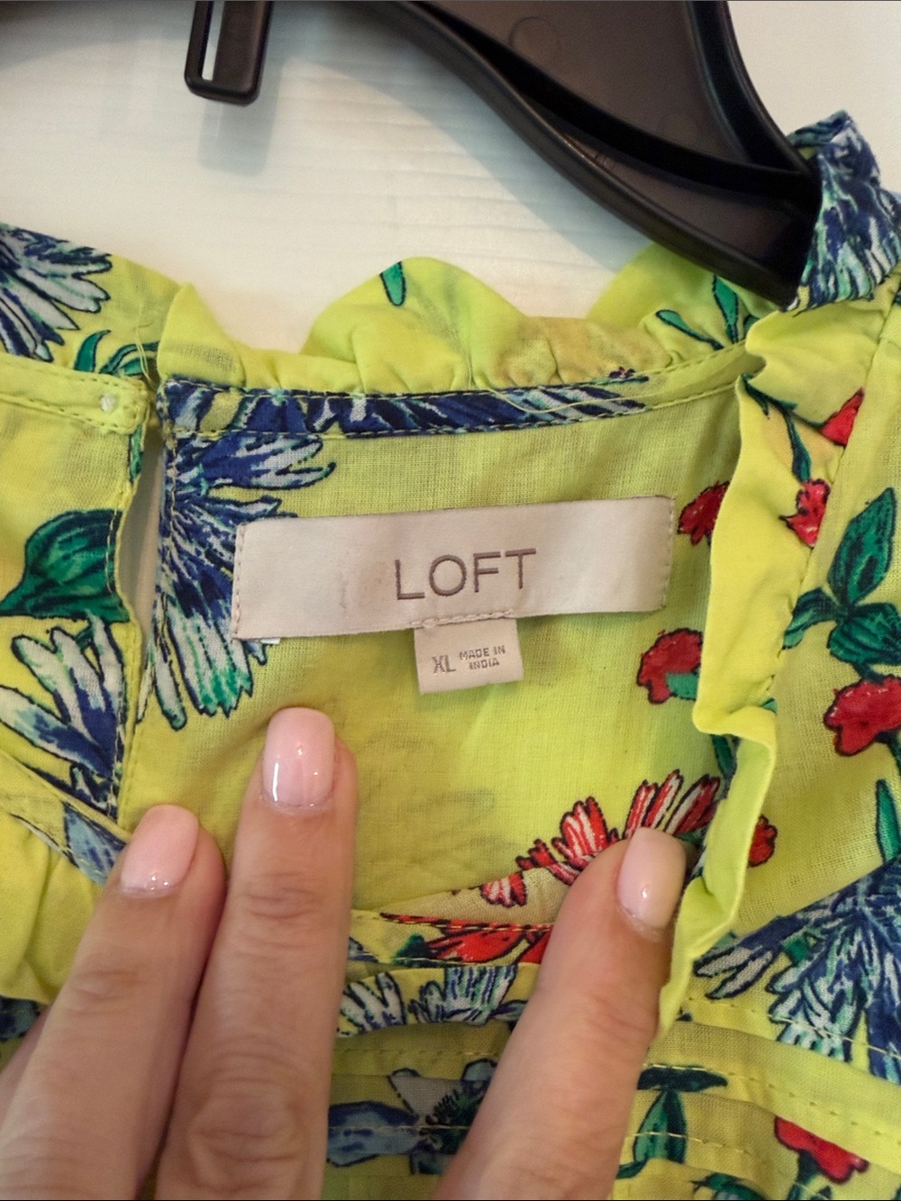 LOFT Lime Yellow Floral Ruffle Top - Picture 2 of 5